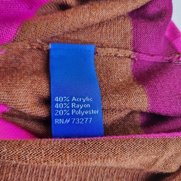 NWT APT 9 Women’s Knit V-Neck Pullover Brown Pink Striped Sweater Lighweight L - Picture 10 of 11